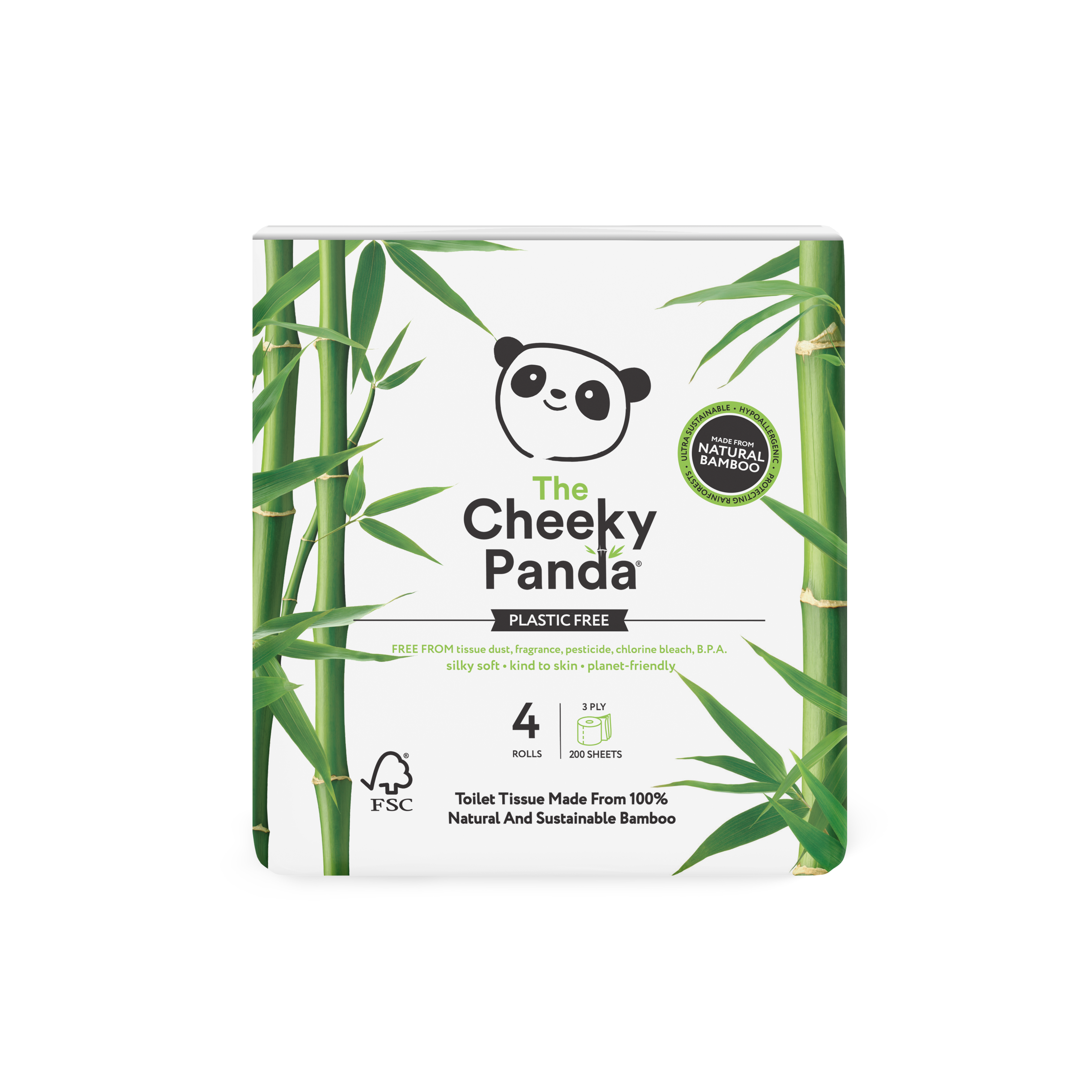 Cheeky Panda Papier toilette en bambou 3-plis, 4rouleaux